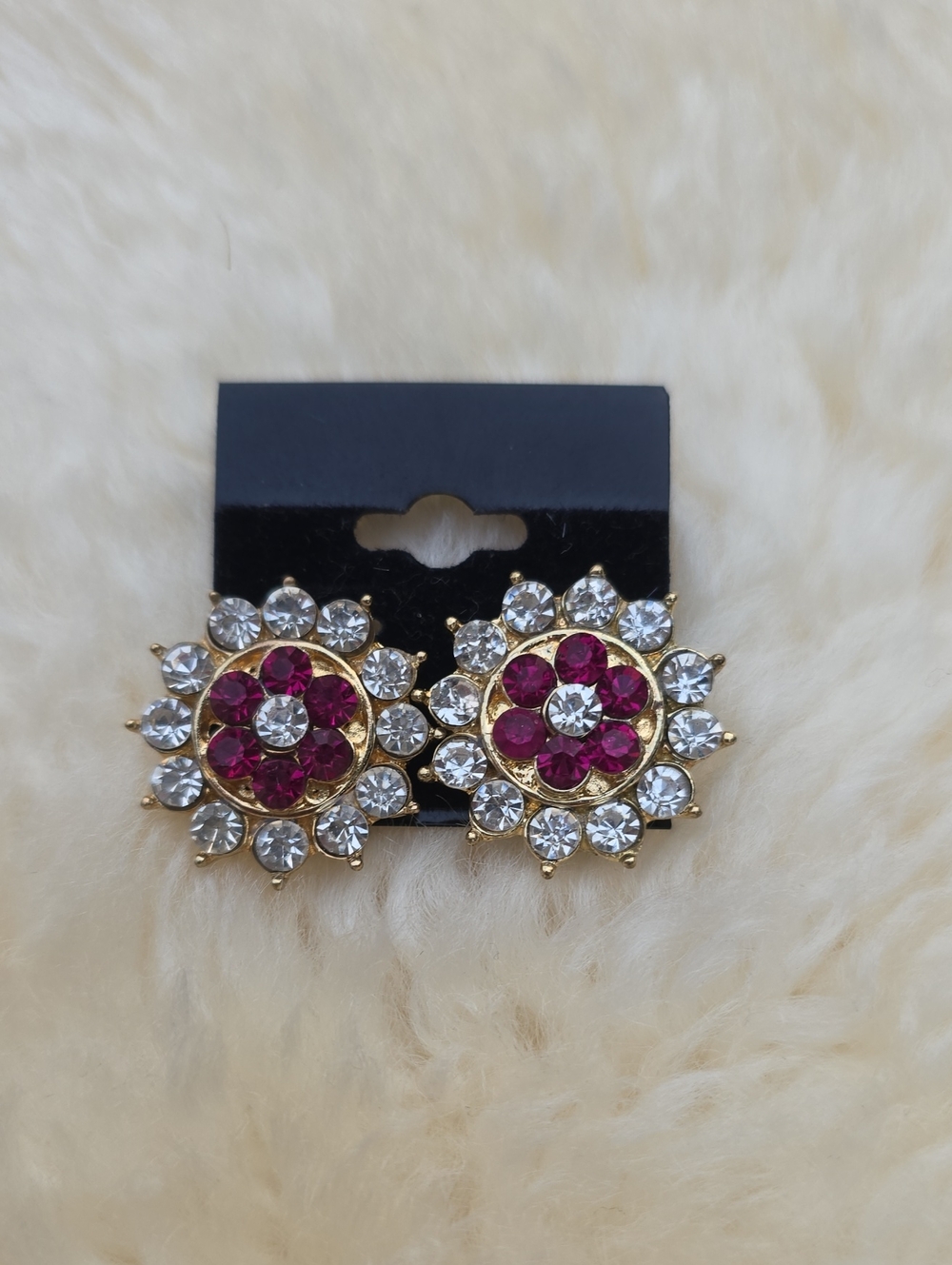 Gold-Tone Floral Crystal Stud Earrings - Pink & Clear